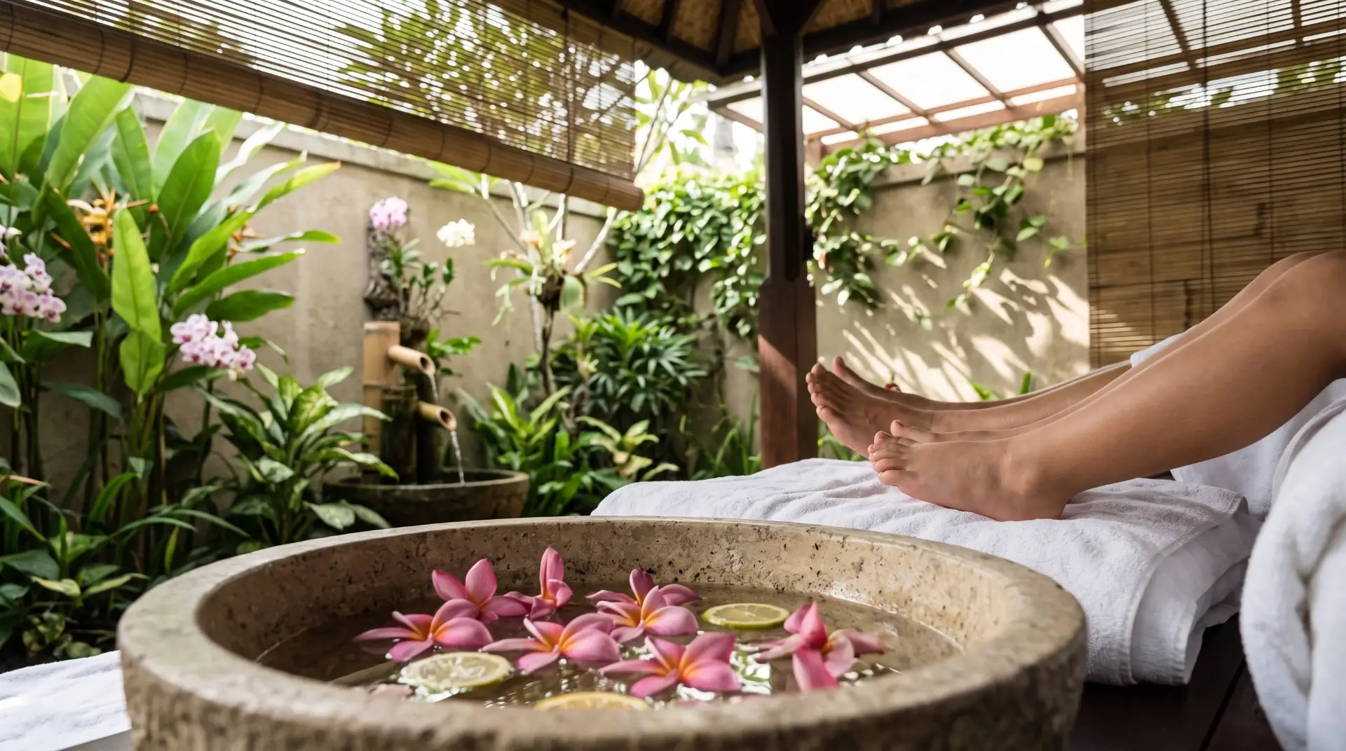 kid-friendly spa days child enjoying gentle foot wash with fresh flower petals