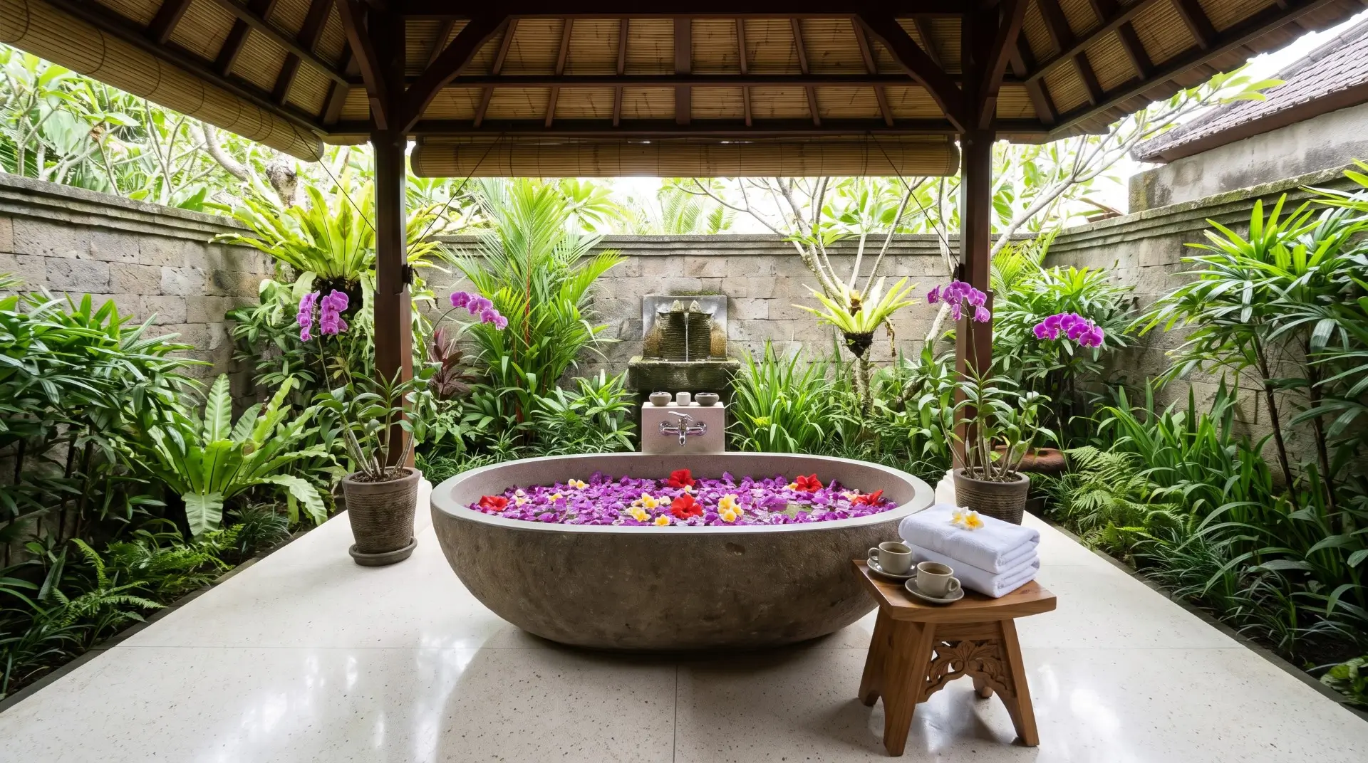 private family spa suite with flower petal soaking tub