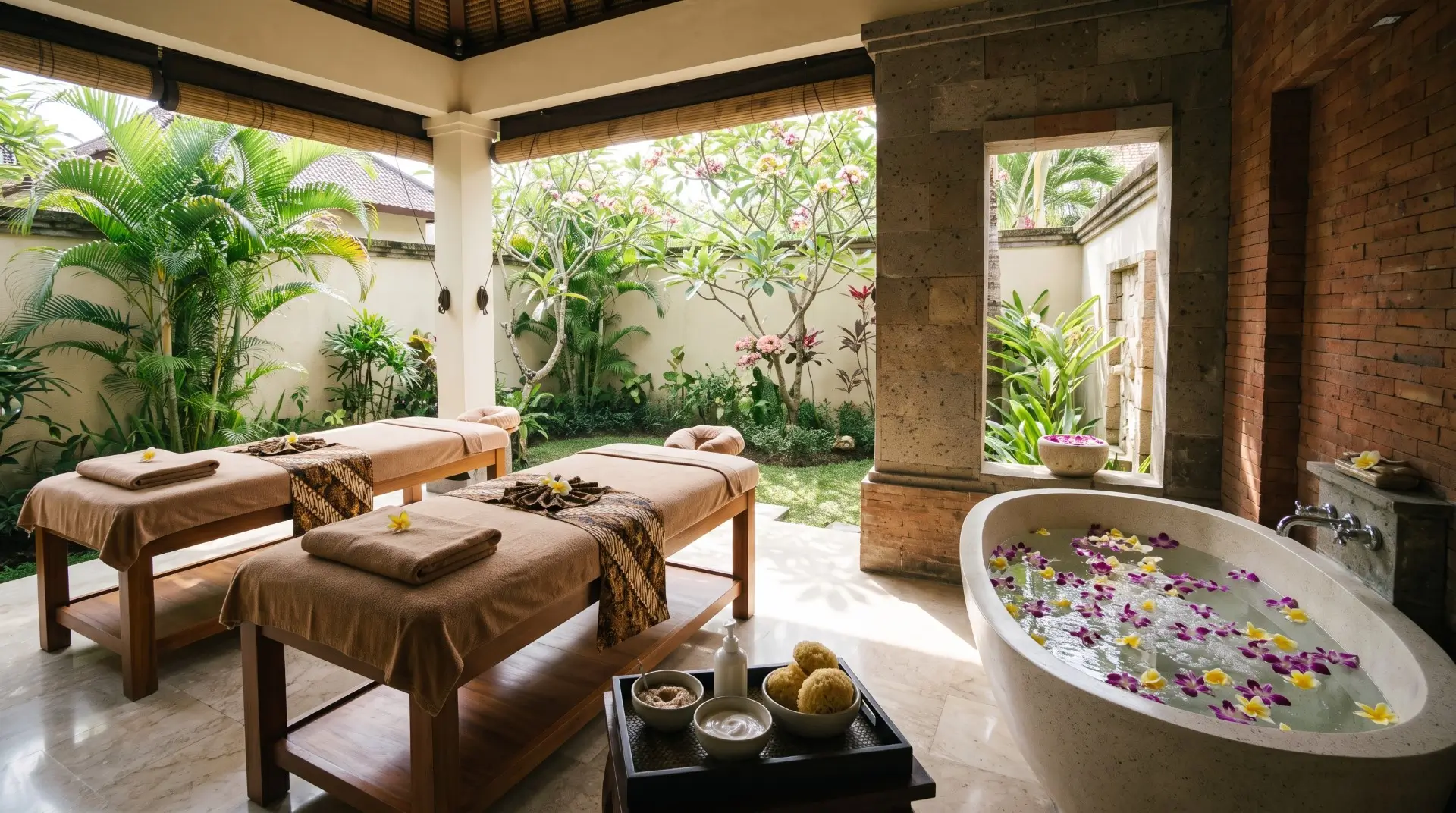 Spirit Ocean Spa private suite with flower bath and marine body scrub setup at Bali Orchid Spa Kuta